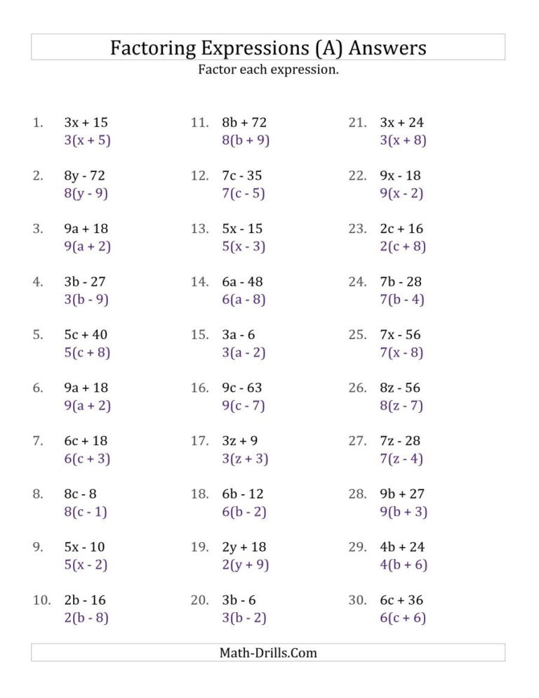 factoring quadratics worksheet