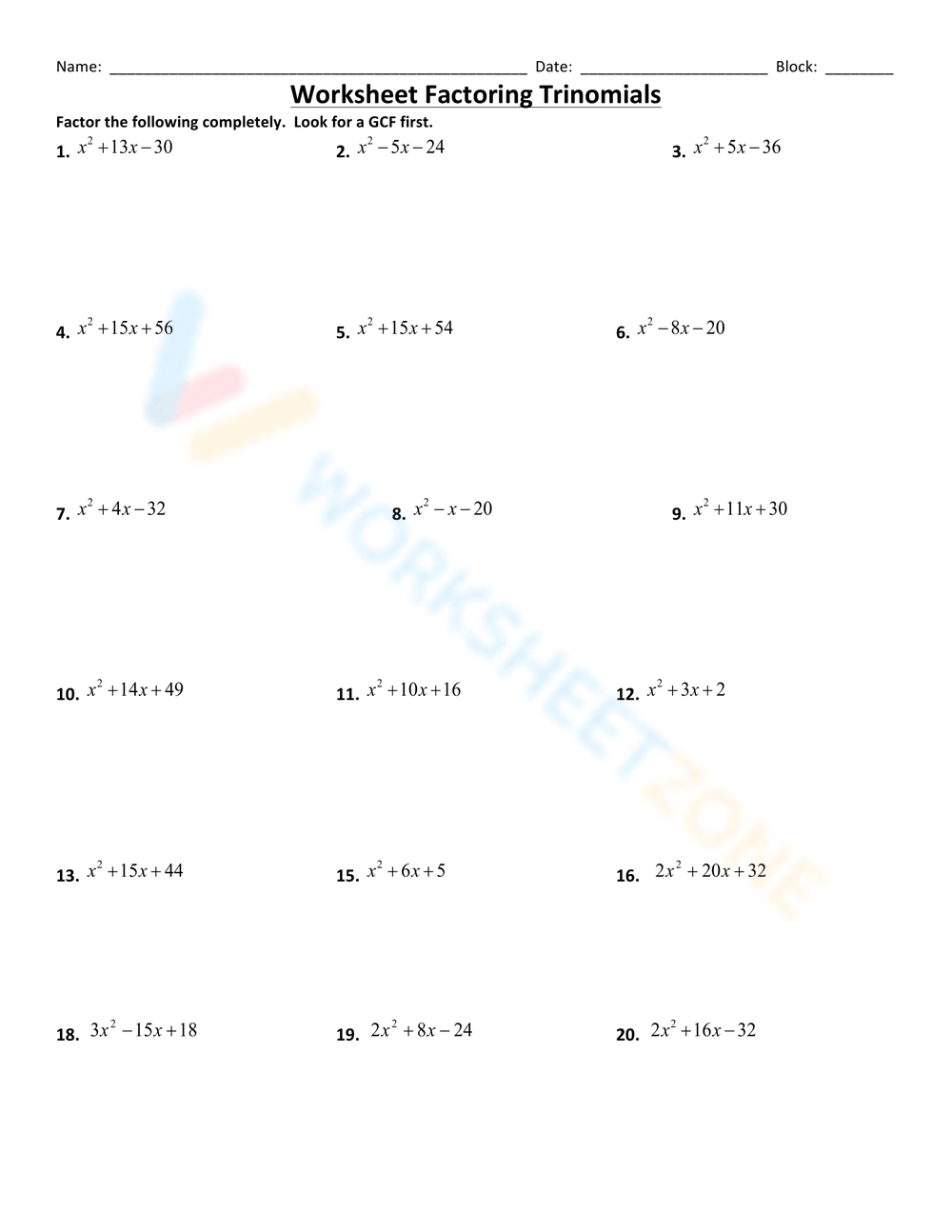 Factoring Trinomials Worksheets Math Monks Worksheets Library