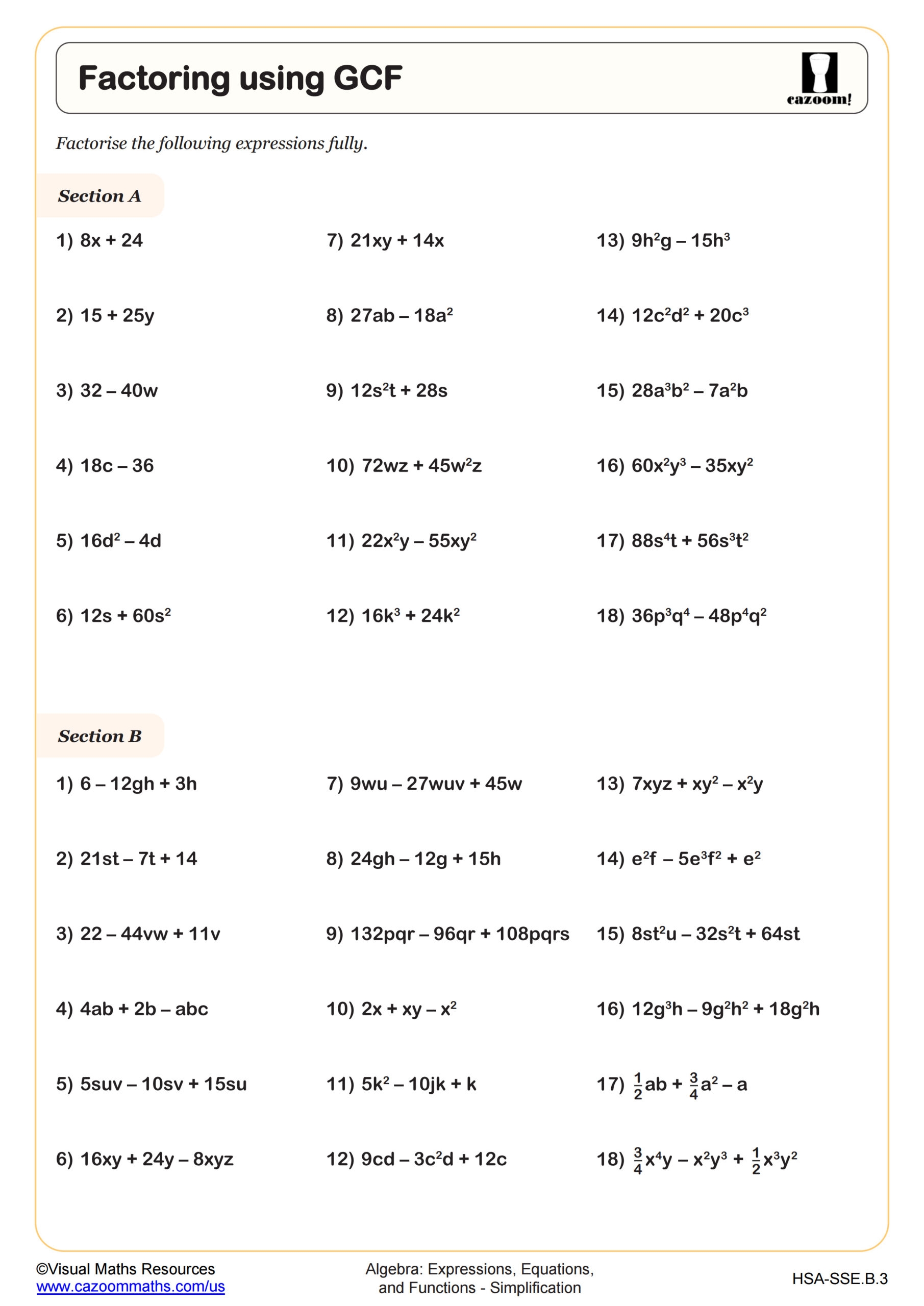 factoring worksheet