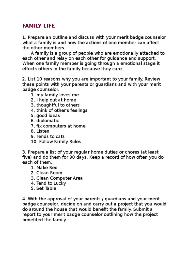 Family Life Merit Badge Workbook Fill And Sign Printable