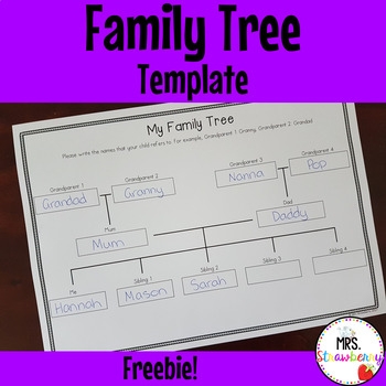 Family Tree Grid Template By Mrs Strawberry Teachers Pay Teachers