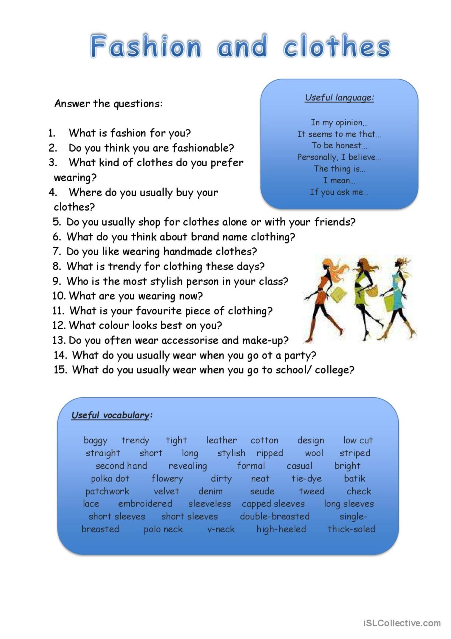 Fashion And Clothes English ESL Worksheets Pdf Doc