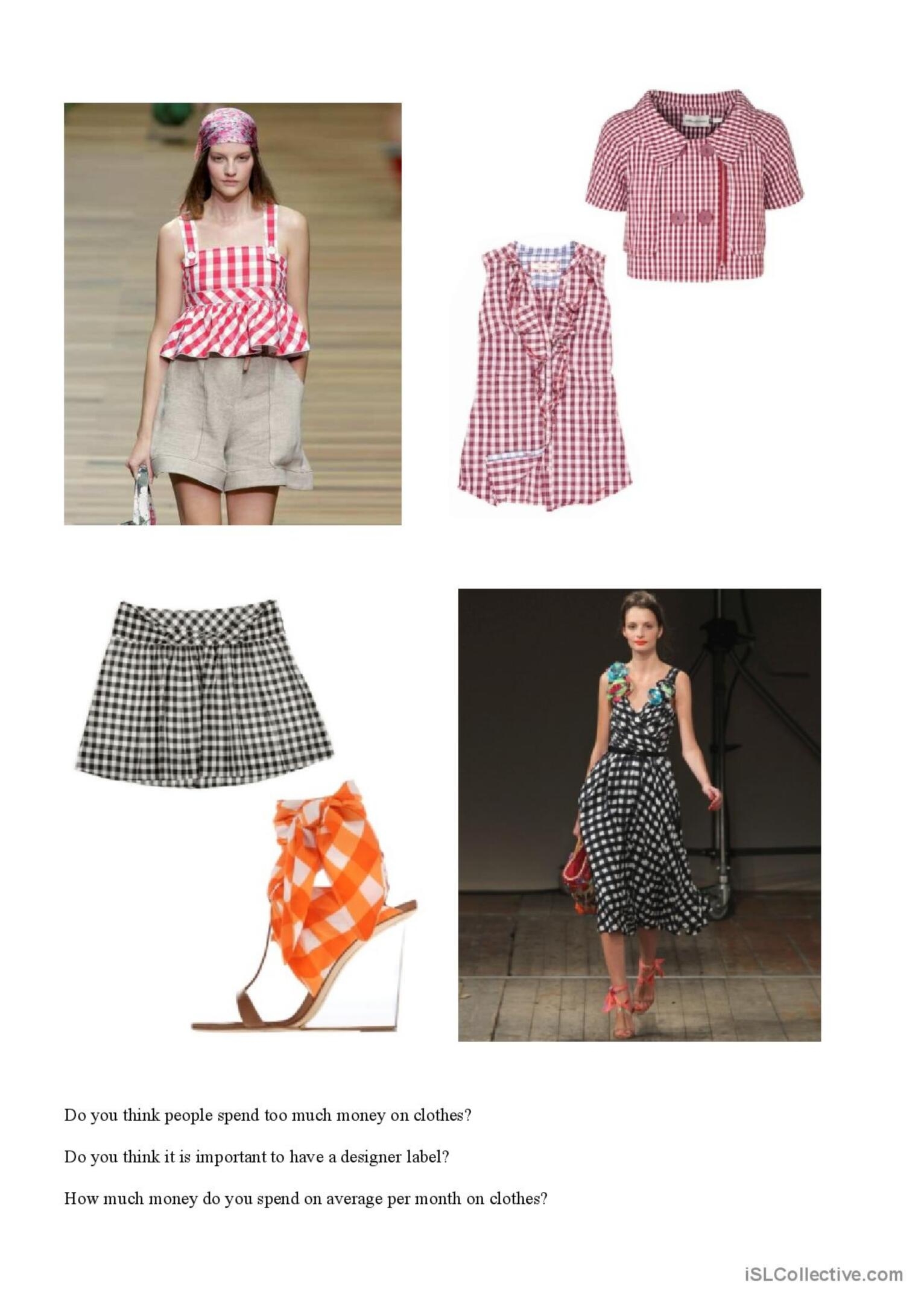 worksheets on fashion