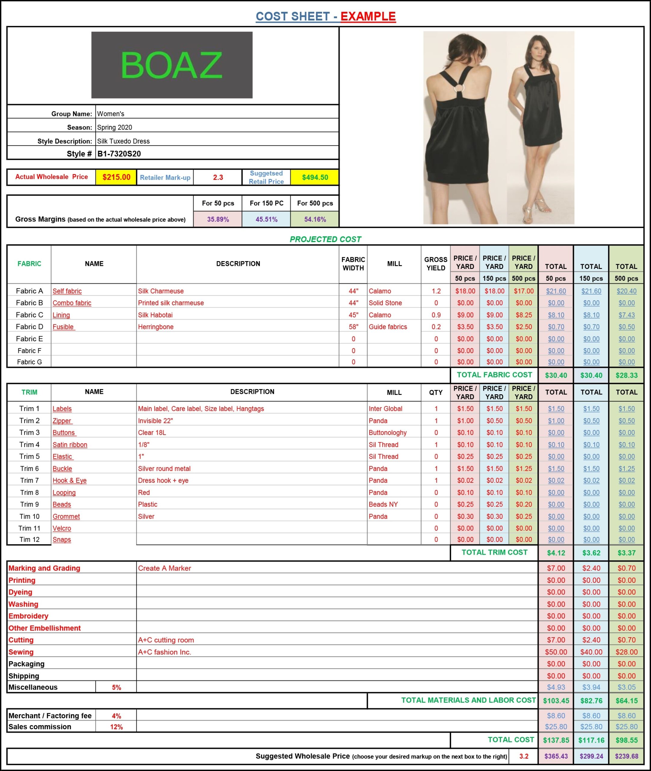 Fashion Cost Sheet Template For Fashion Brands Apparel Manufacturing 