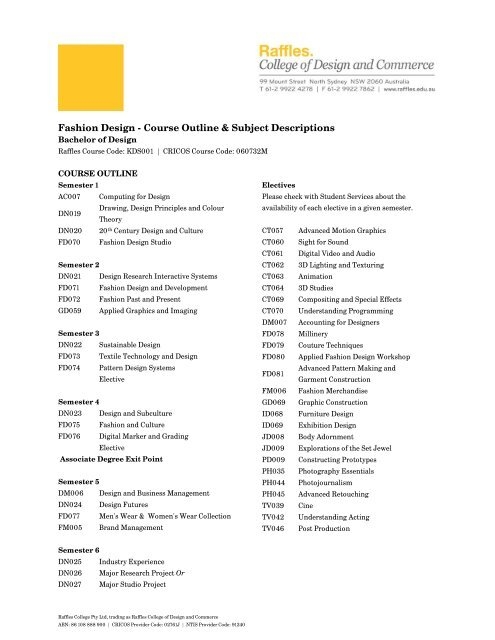 Fashion Design Course Outline Subject Descriptions