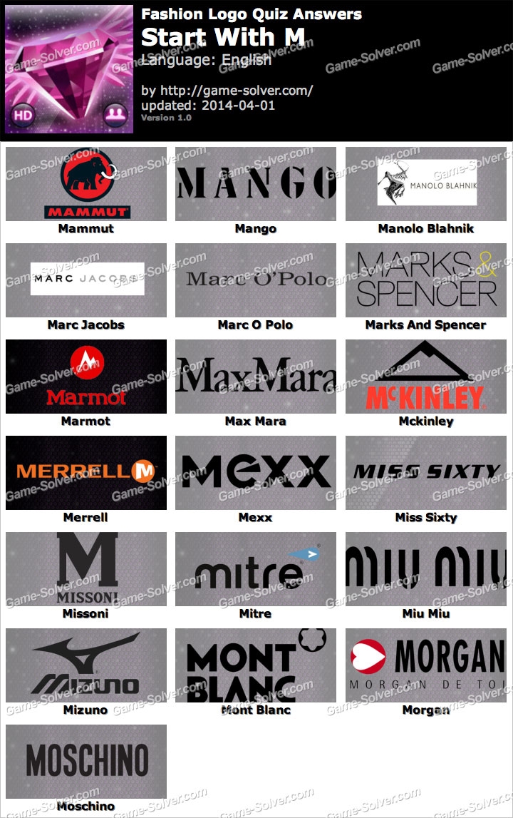 Fashion Logo Quiz Answers Start With M Game Solver