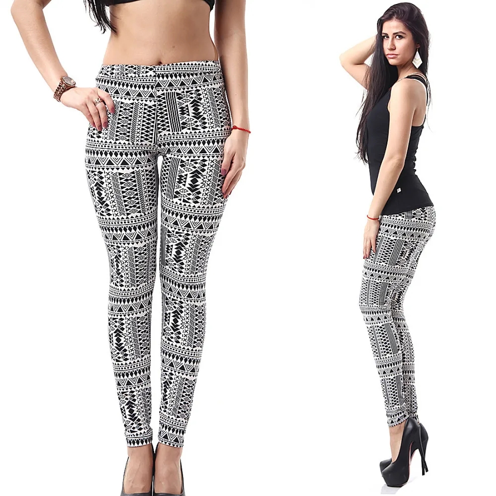 Fashion Women Casual Print Leggings Breathable Geometric Print Leggings 