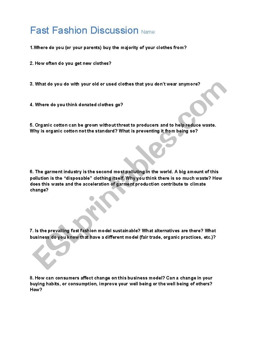 Fast Fashion Worksheet ESL Worksheet By Sandiiross