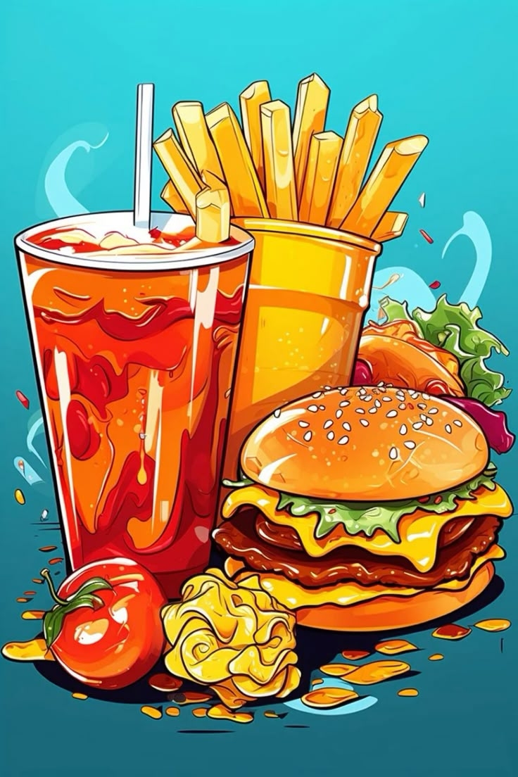 Fast Food Digital Painting Pop Art Drawing Pop Art Food Coloring