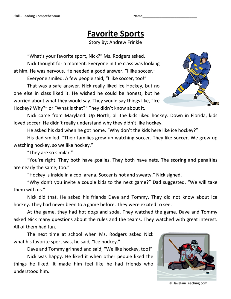 reading comprehension worksheet