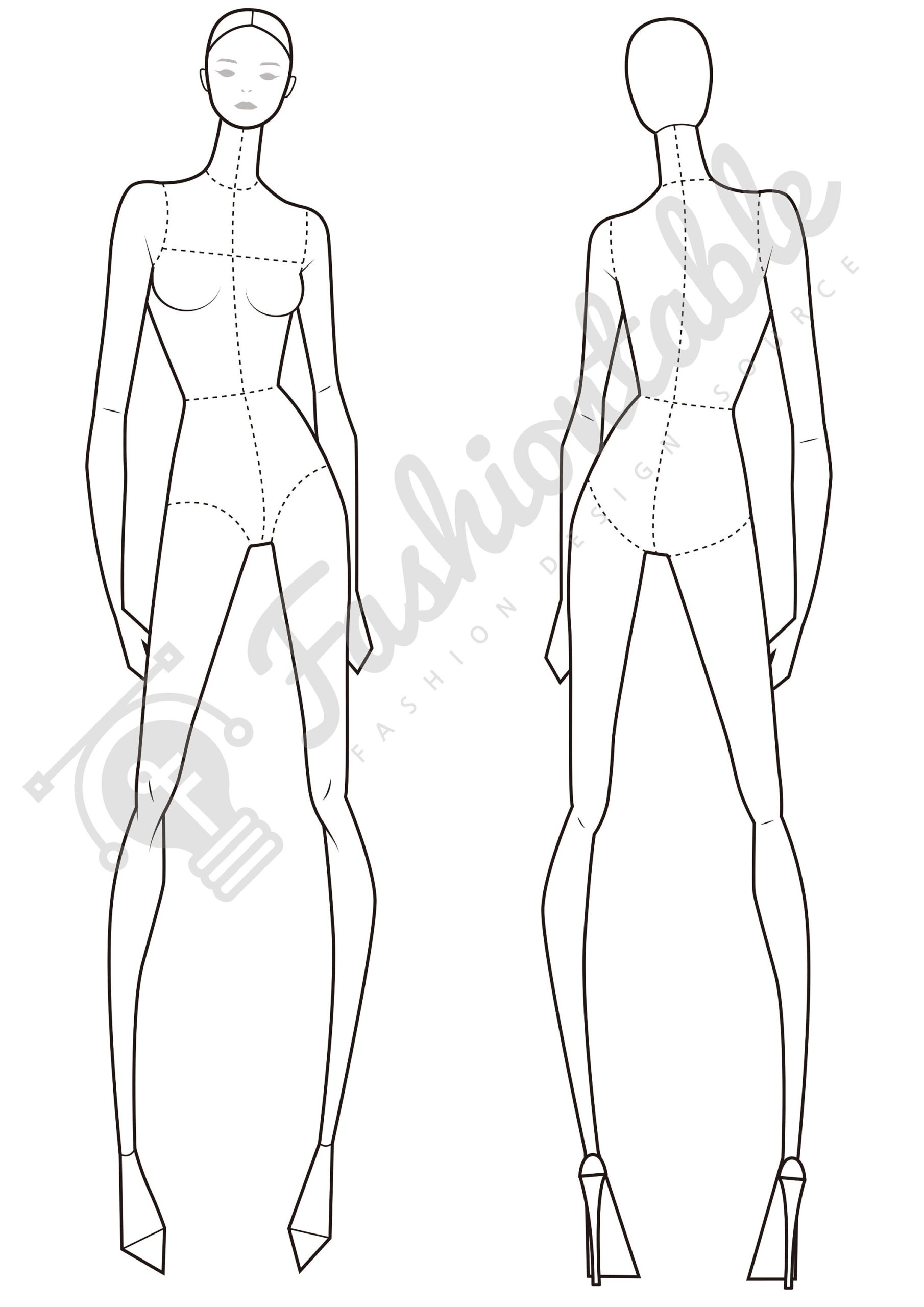 printable fashion croquis front and back