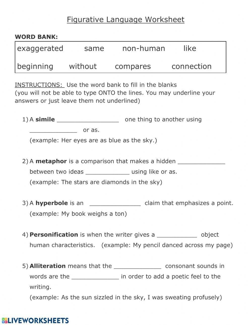 Figurative Language Worksheets Worksheets Library