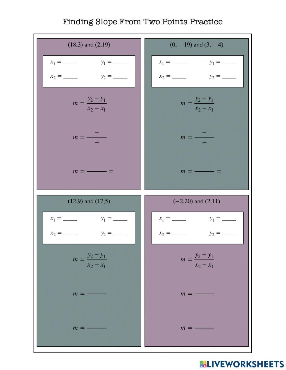Finding Slope From Two Points Practice Worksheet Live Worksheets 