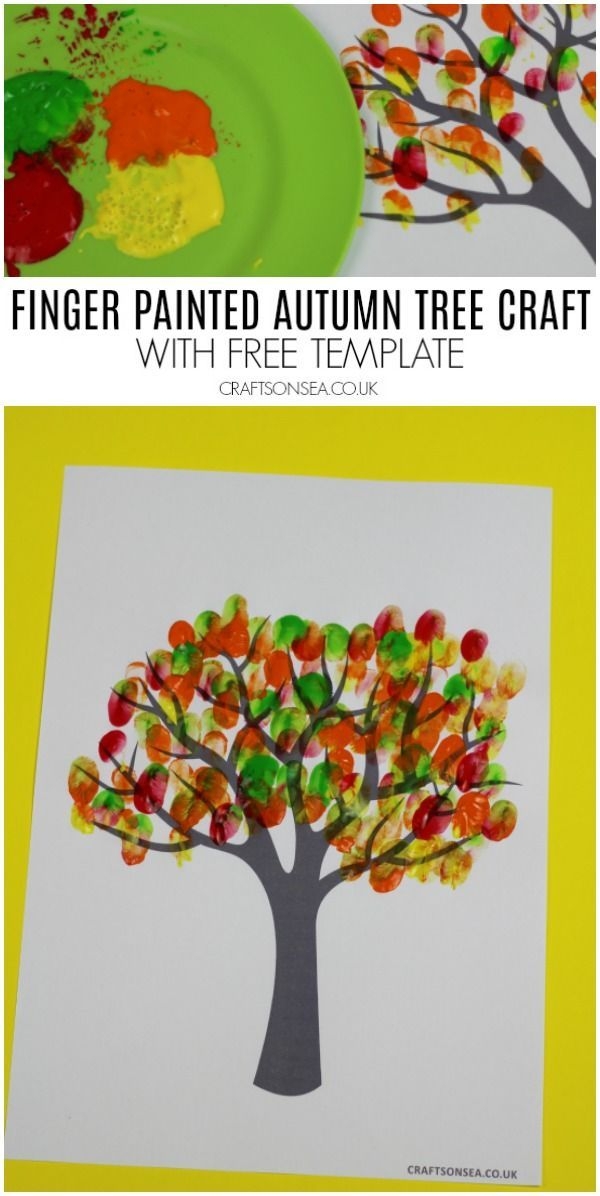 Finger Printed Autumn Tree Craft With Template preschool 