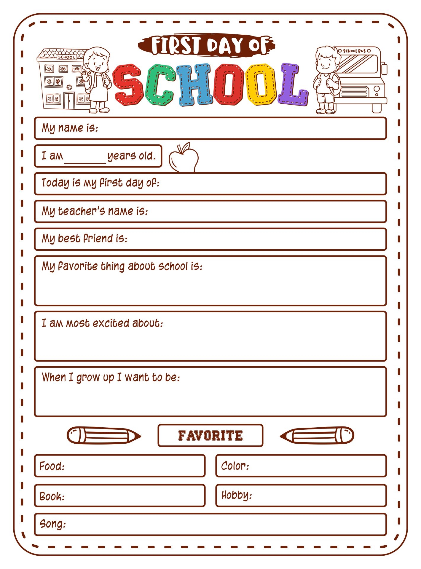 First Day School Activities Worksheets