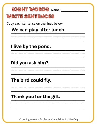 First Grade Sight Words Worksheets ReadingVine