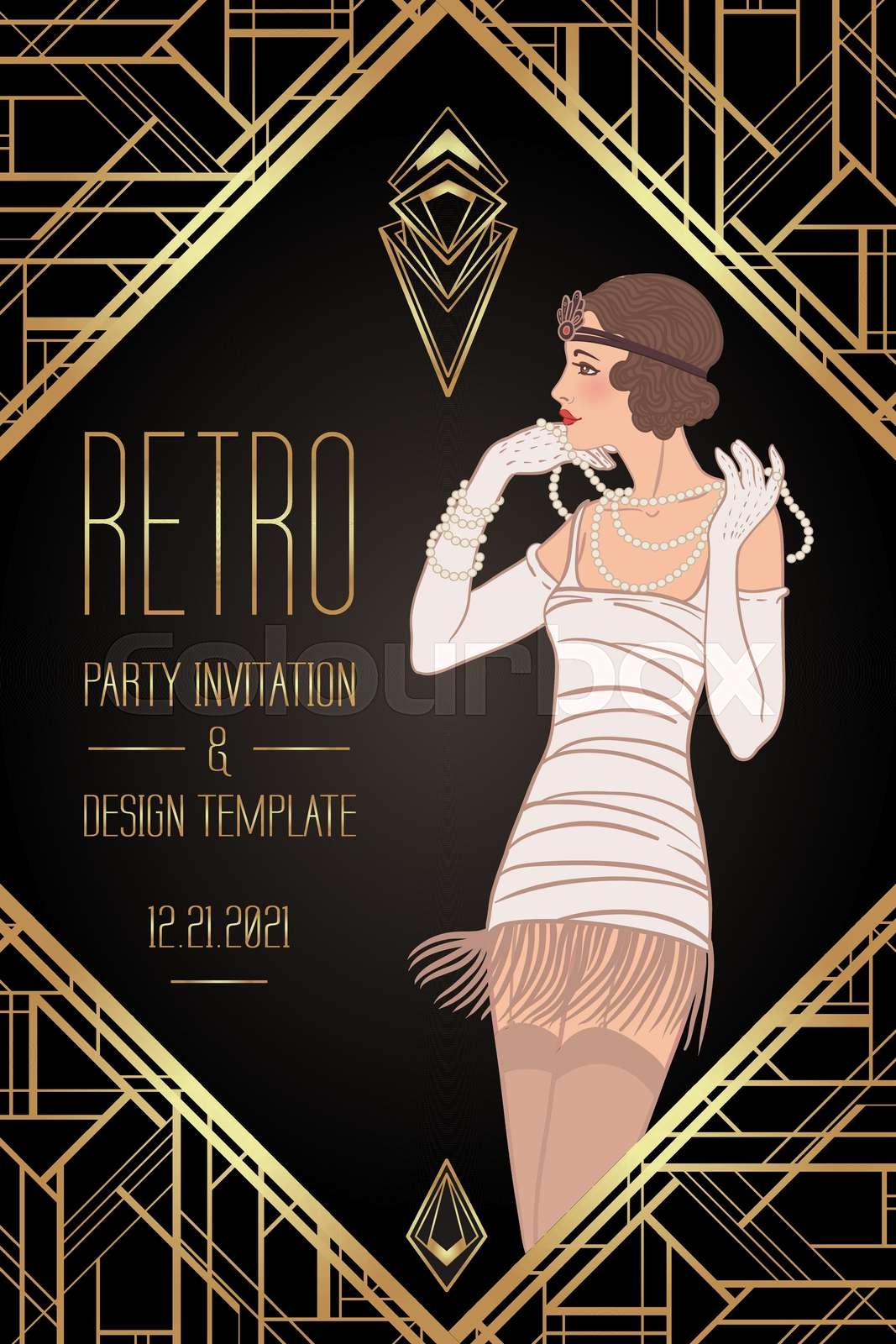 Flapper Girl Art Deco 1920s Style Vintage Invitation Template Design 