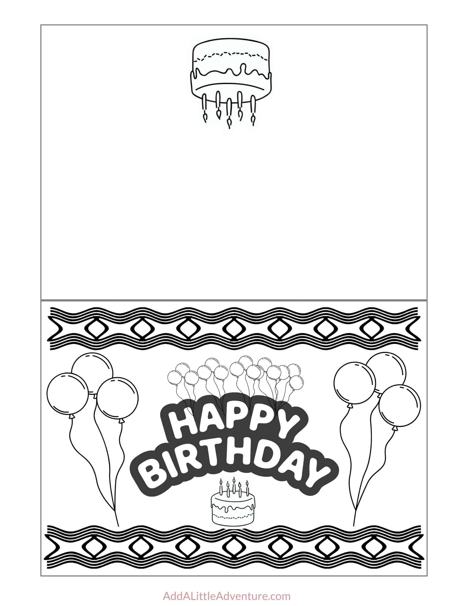 free printable foldable birthday cards to color pdf