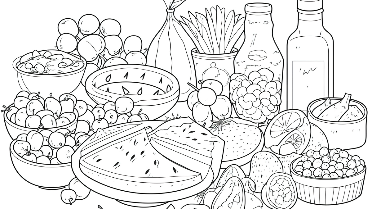 Food Coloring Pages With Fruits Background Food Picture To Color Food 