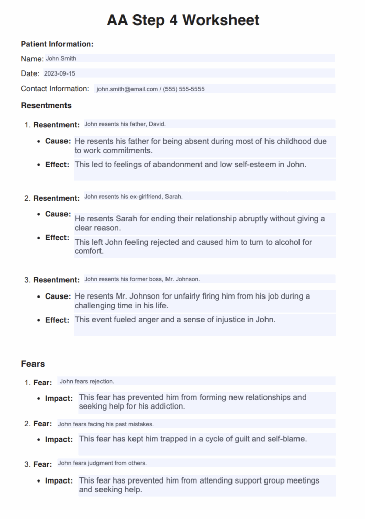 Fourth Step Inventory Fill Out Printable PDF Forms Online