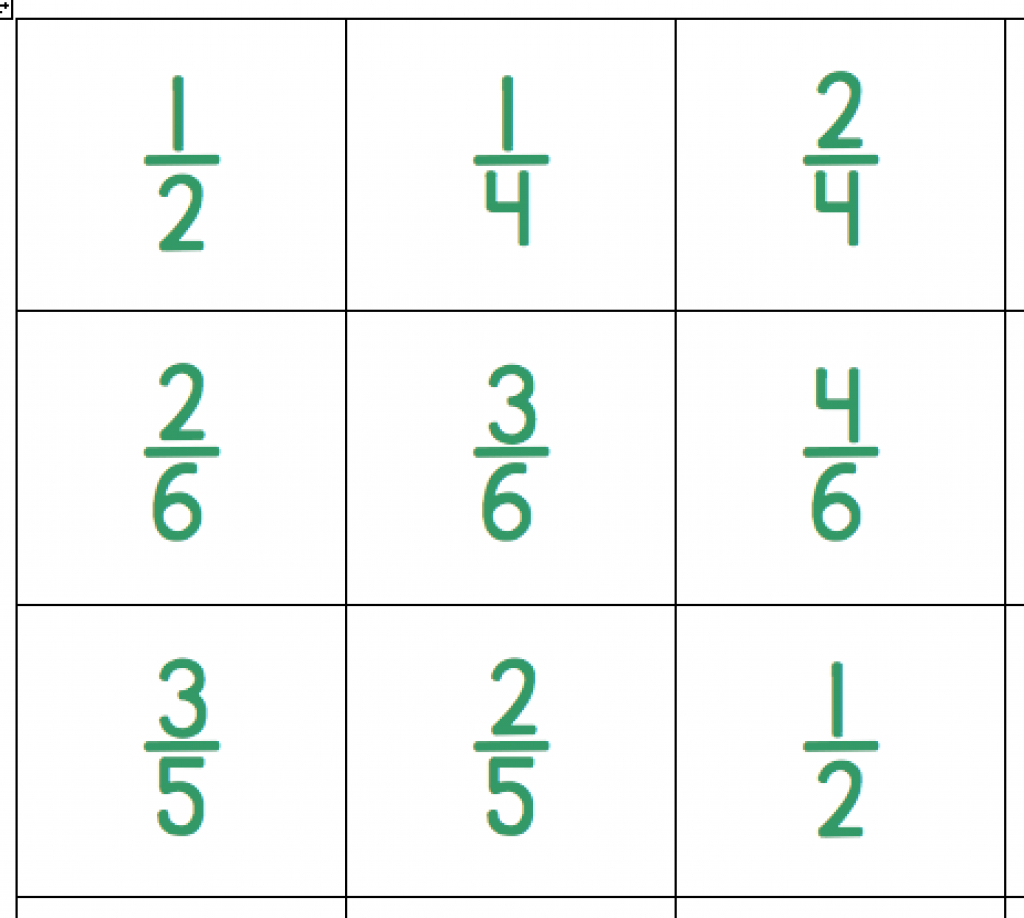 Fraction Bingo Cards Printable Free Free Printable Card