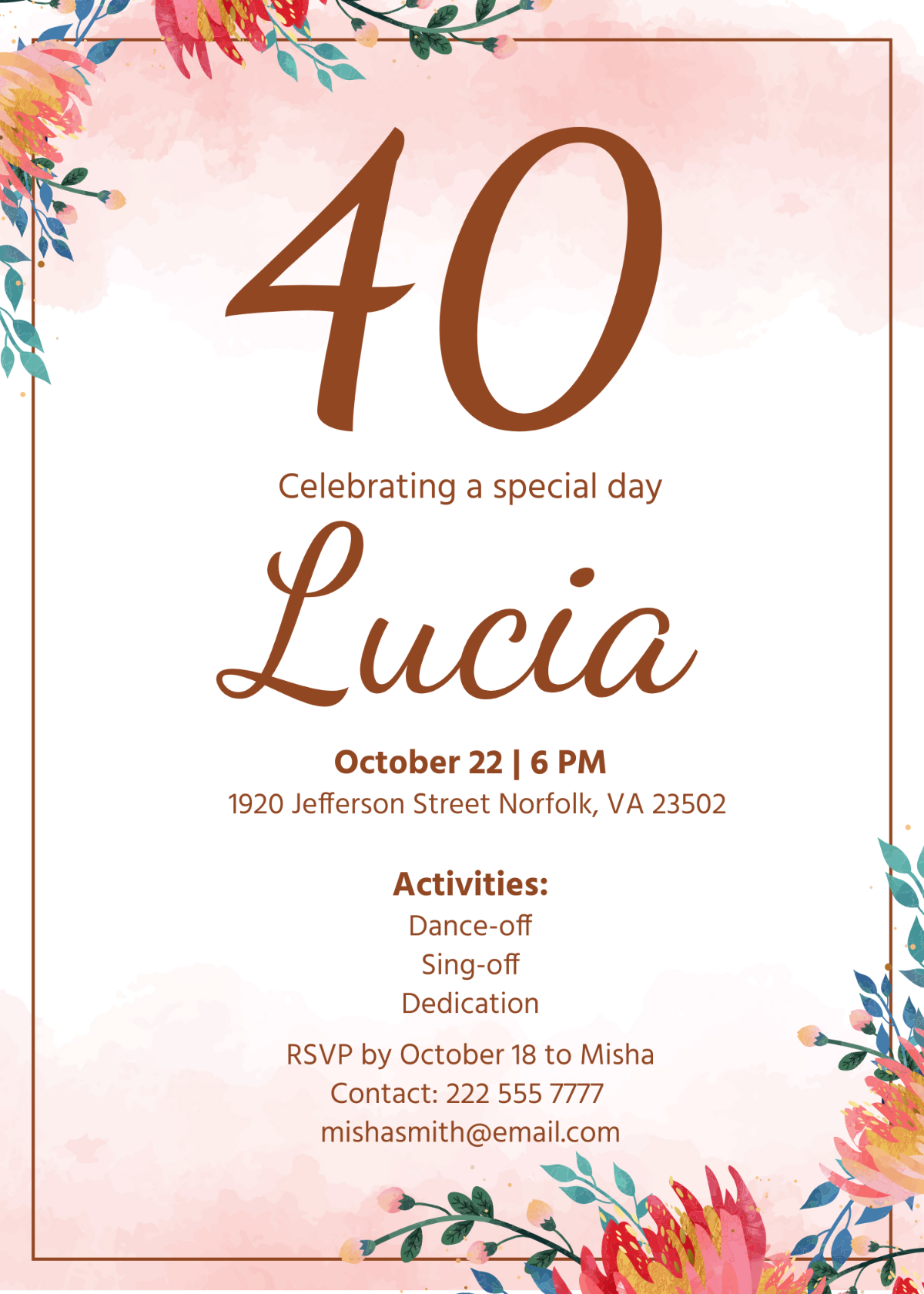 Free 40th Girl Birthday Invitation Template To Edit Online