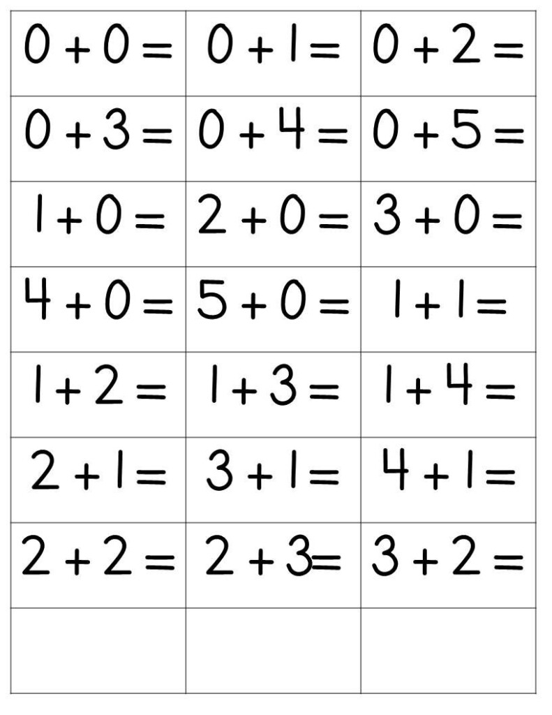 free printable addition flash cards 0-20