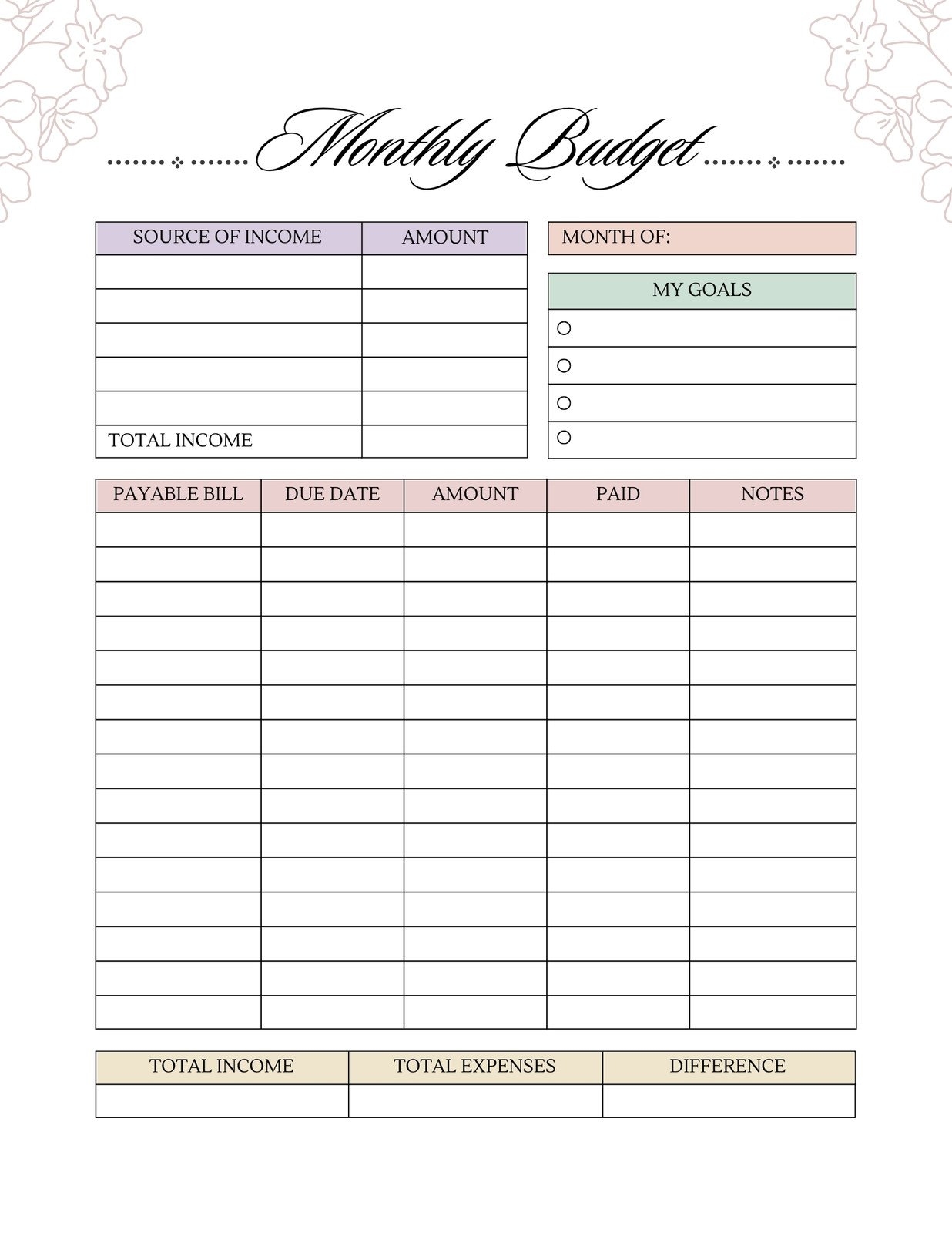 printable budget worksheet free download