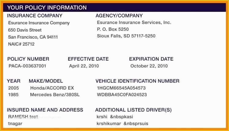 free printable fake insurance card