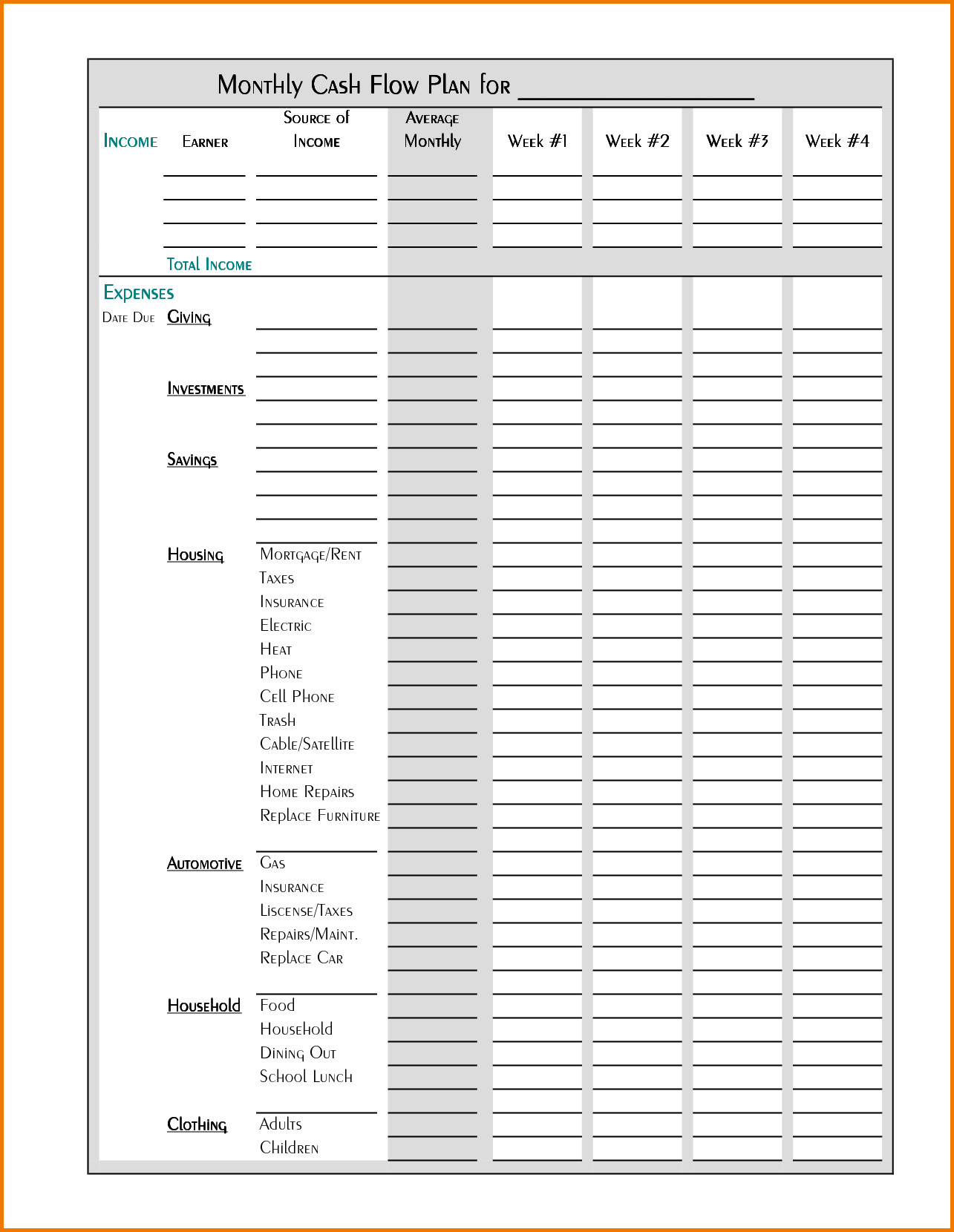 Free Budget Printable Template