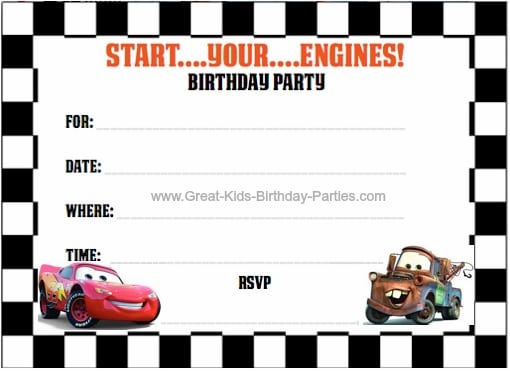 free printable cars birthday cards