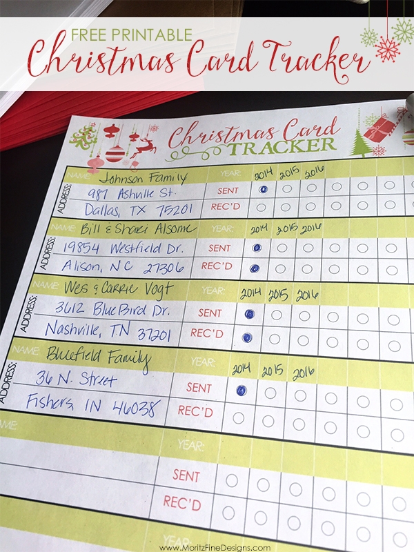 Free Christmas Card Tracker Printable 24 7 Moms
