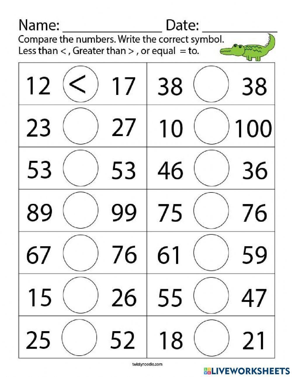comparing numbers worksheets