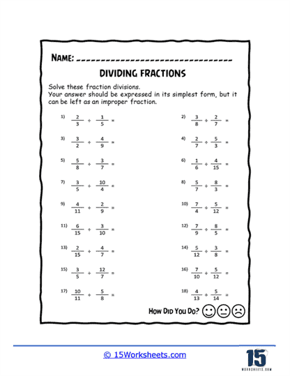 Free Dividing Fractions By Fractions Worksheet Download Free Dividing