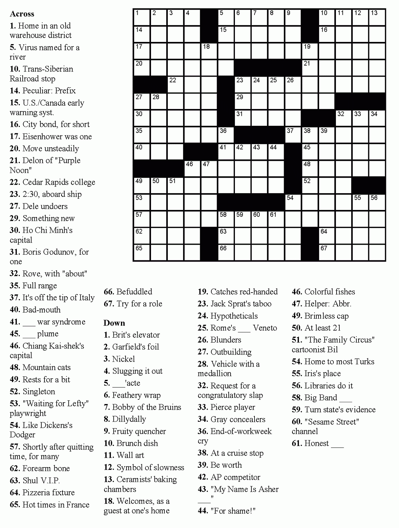 free easy printable crossword puzzles