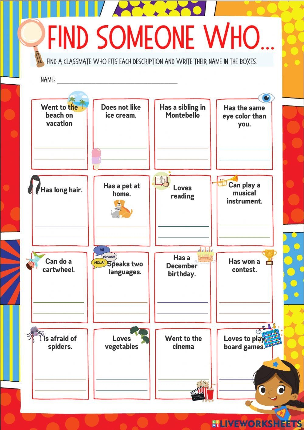 Free Find Someone Who Worksheet Download Free Find Someone Who 