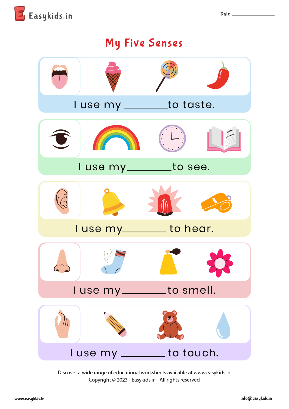five senses worksheet