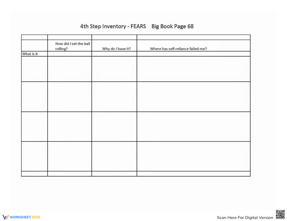 4th step worksheets