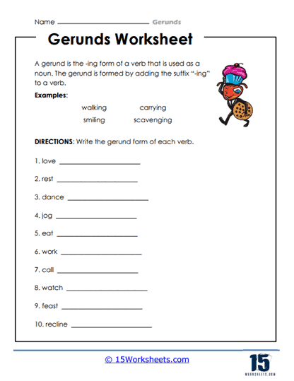 printable gerund worksheet