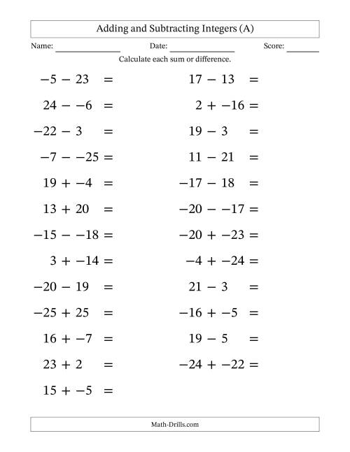 adding subtracting integers worksheet
