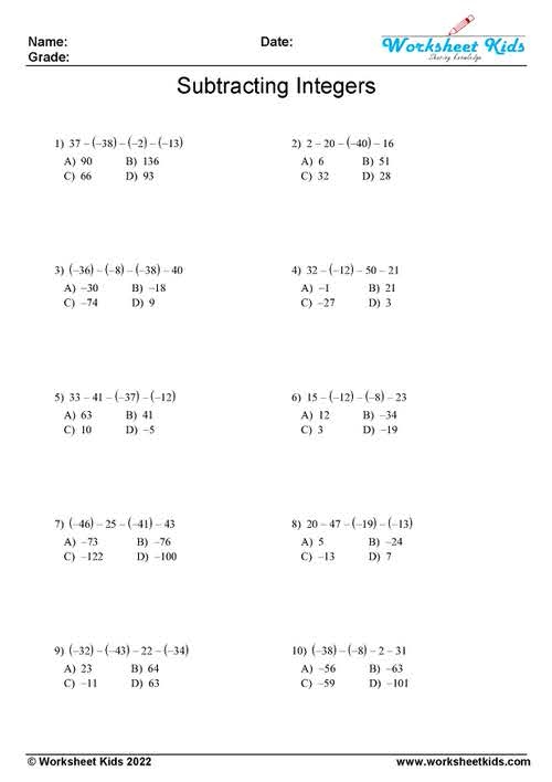 Free Integers Adding And Subtracting Worksheet Download Free Integers 