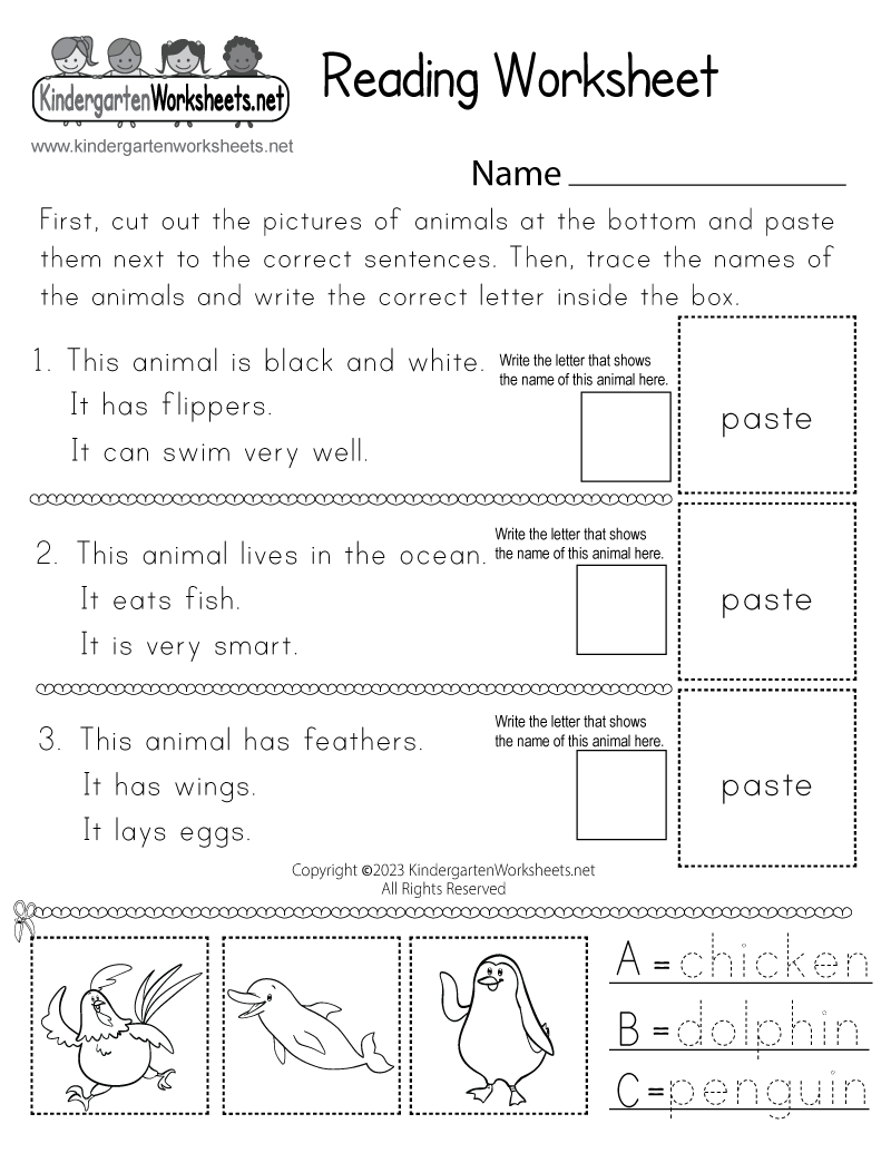 Free Kindergarten Worksheets Reading Kindergarten Worksheets