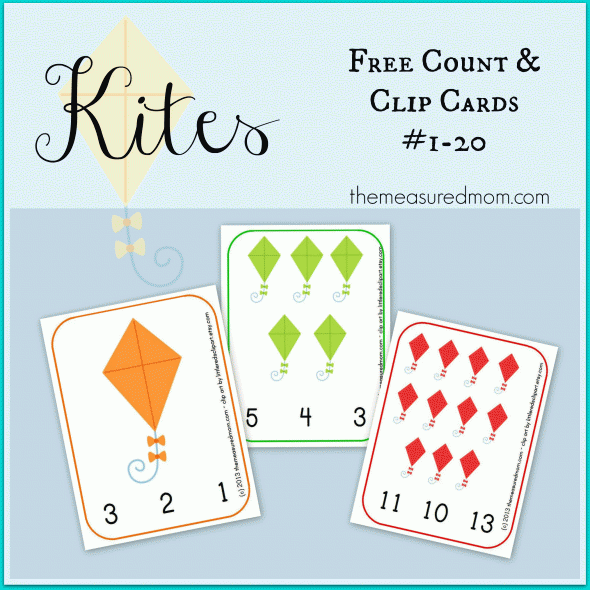 Free Kite Printable Count Clip Cards 1 20