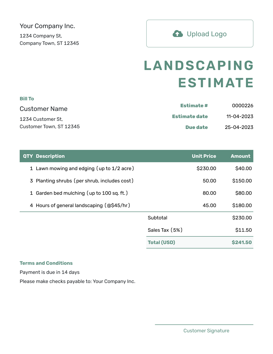 Free Landscaping Estimate Template Docelf