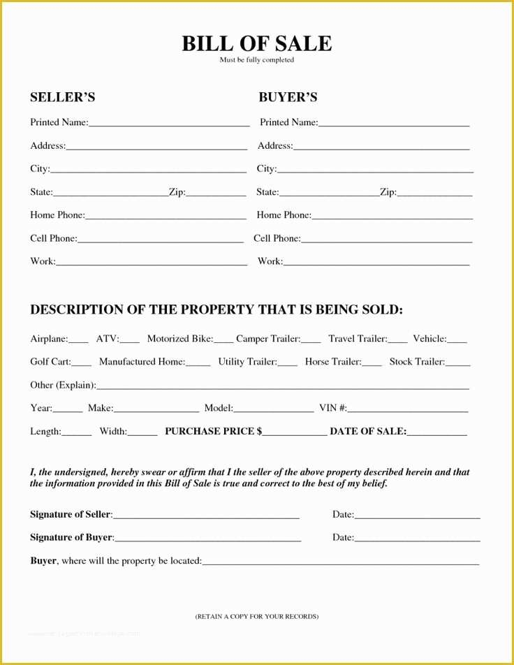 printable mobile home bill of sale template free download