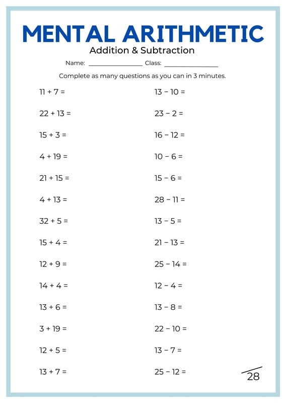 middle school math worksheets