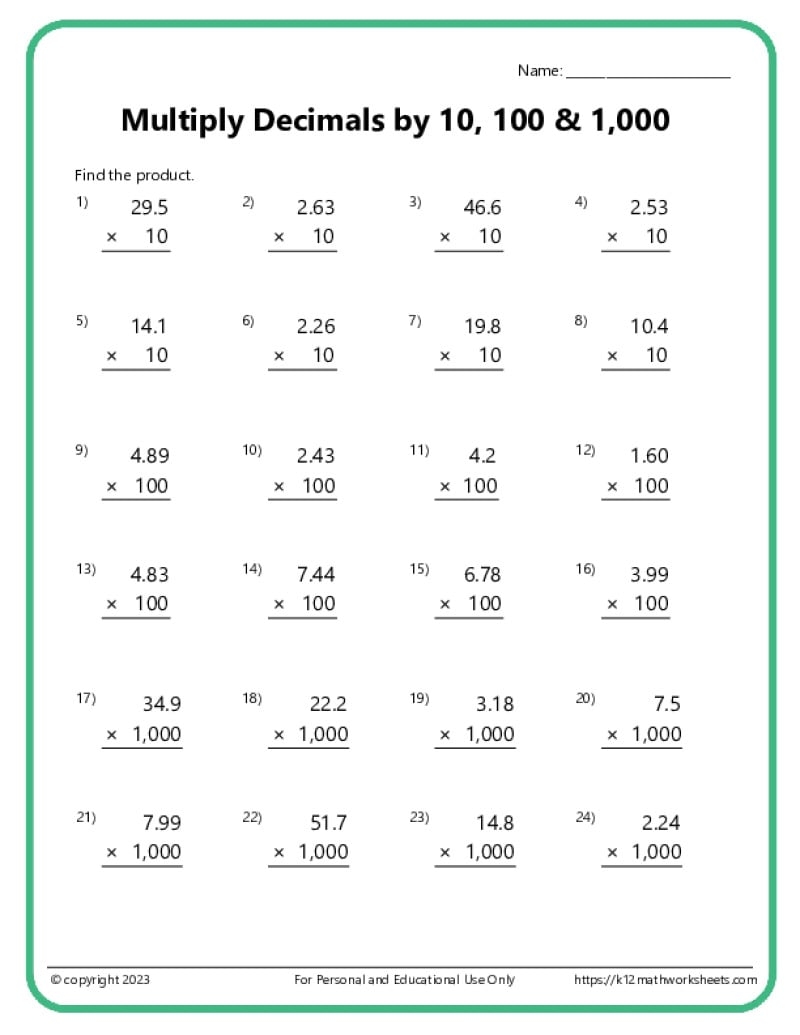 Free Multiply Decimals Worksheet Download Free Multiply Decimals 