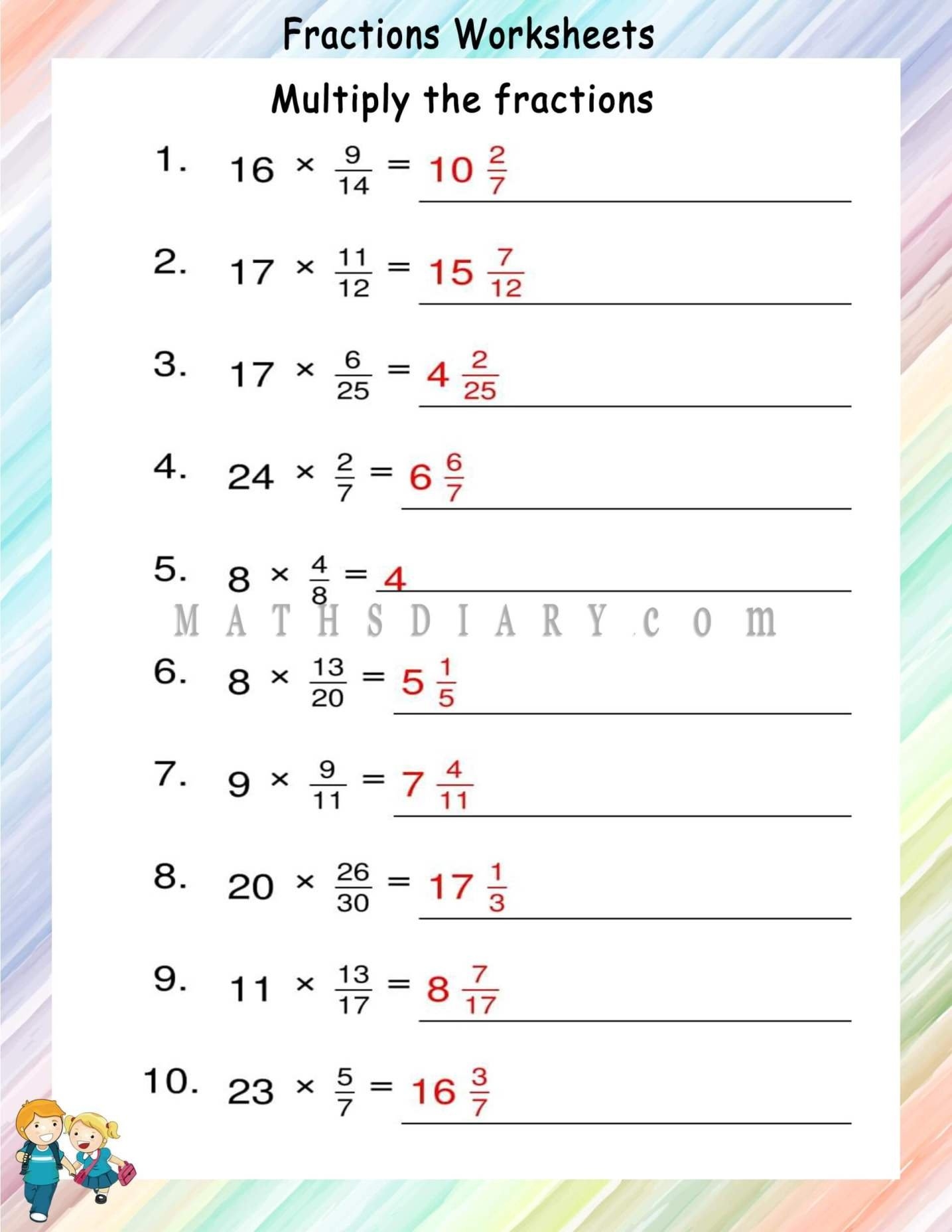 multiplying fractions by whole numbers worksheets