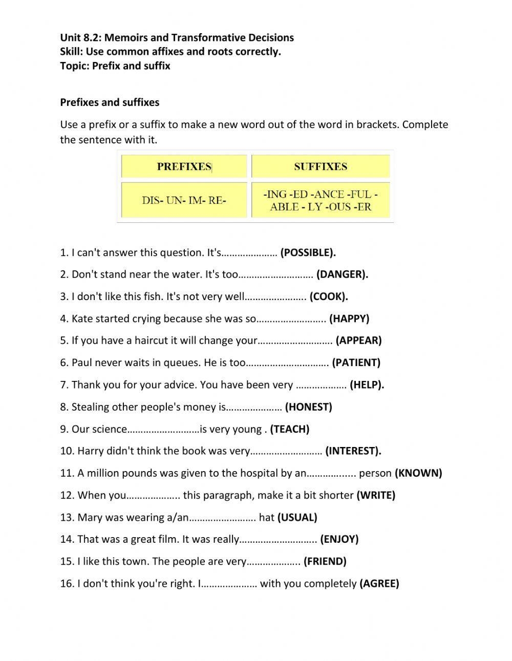 Free Prefixes And Suffixes Worksheets PDF Enhance Vocabulary Skills