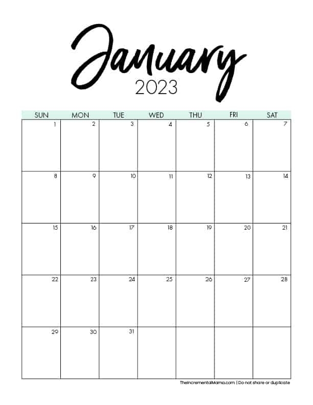 free printable calendar templates